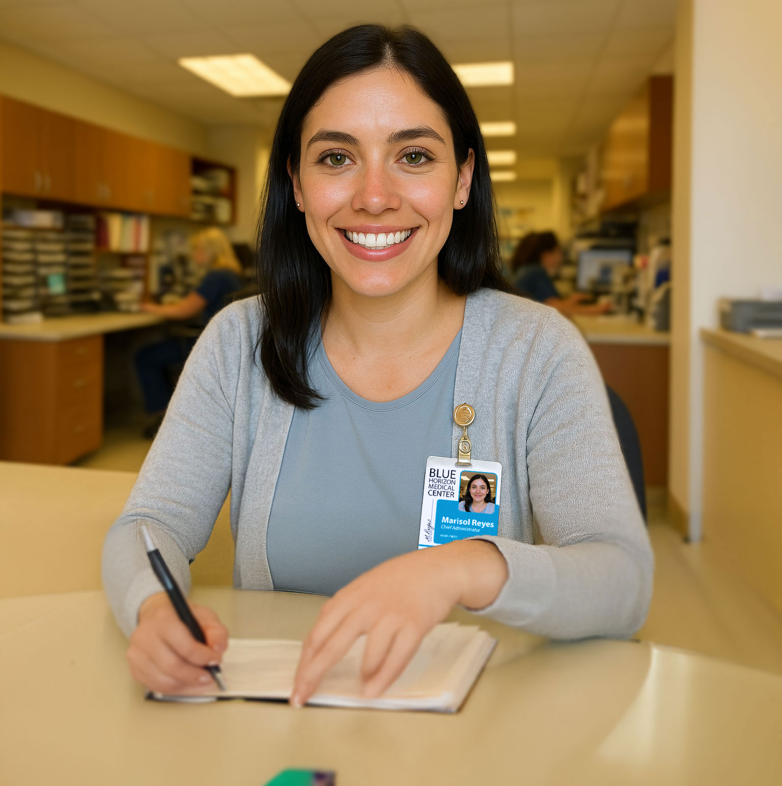 A smiling healthcare professional engages with a patient, creating a warm and inviting atmosphere for medical consultations.